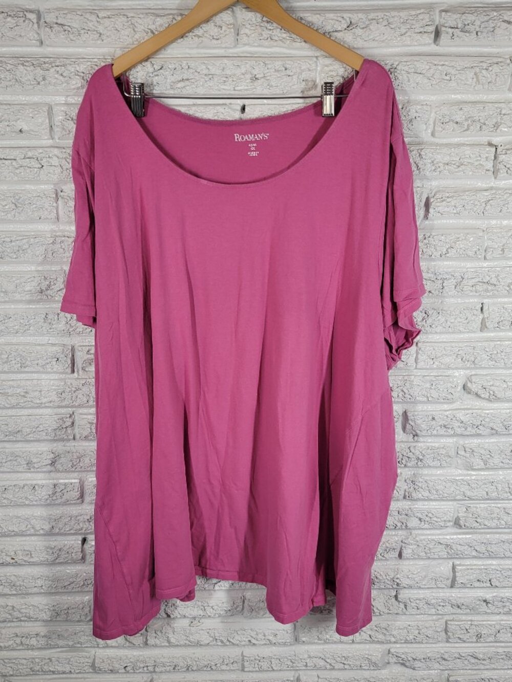 Roamans‎ T Shirt Womens 6X Pink Cotton Short Sleeve Solid Crew Neck Casual PIN3E